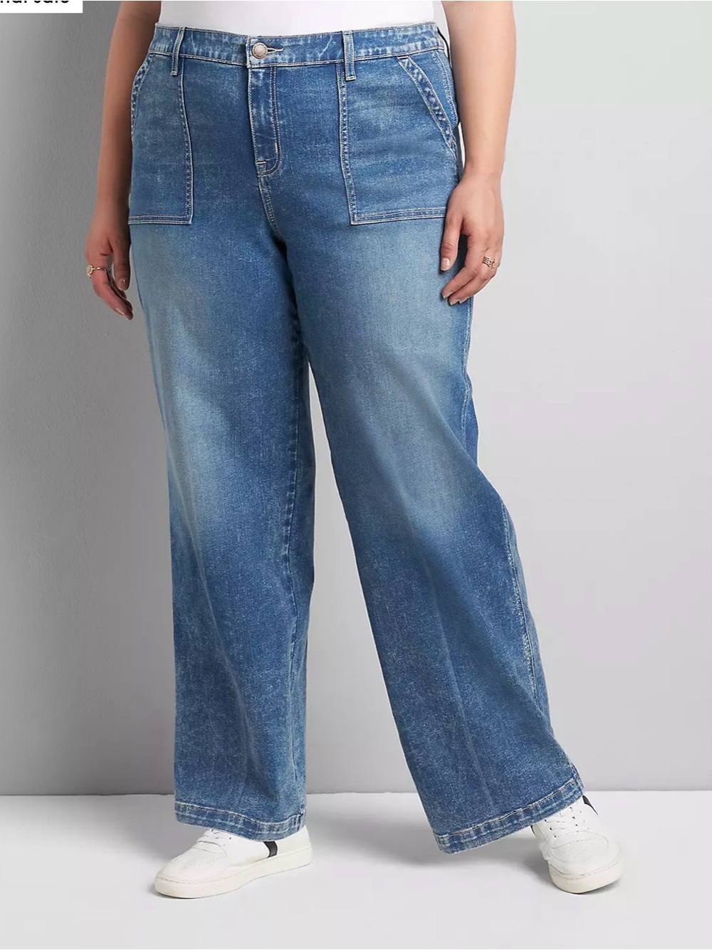 Lane Bryant Wide-Leg Patch Pocket Denim Jeans in Blue Wash